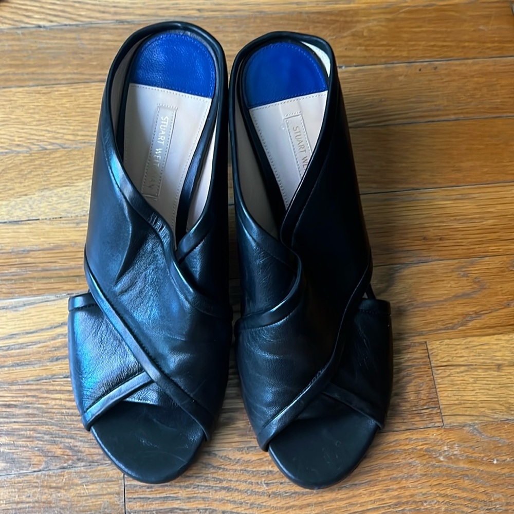 Stuart Weitzman black crossover mule heels size 8.5